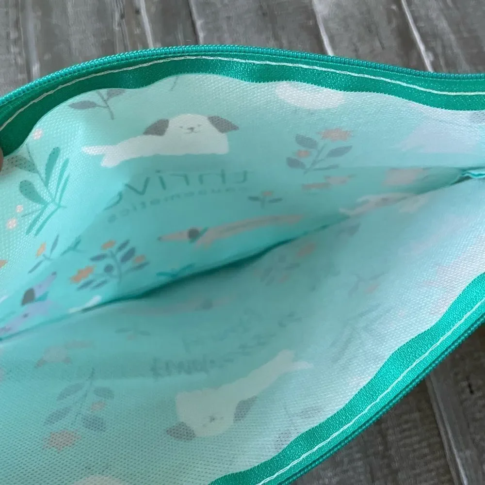 Thrive Causemetics Dog Print Blue Zipper Cosmetic Travel Bag